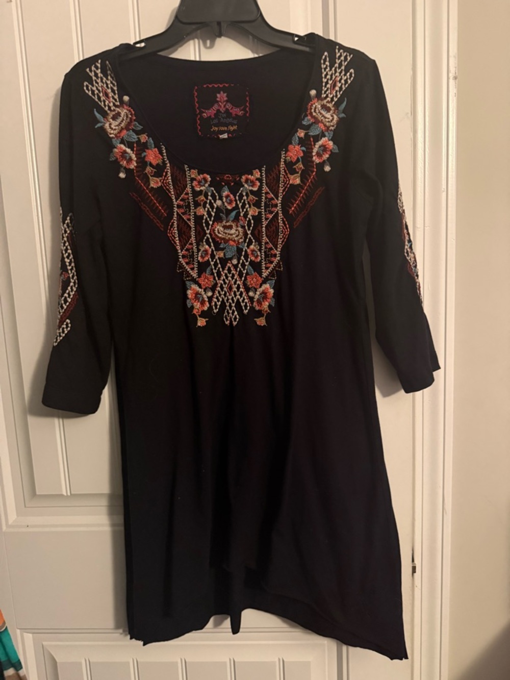 Johnny Was Black Embroidered Floral Mini Dress medium